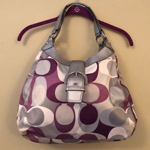 Coach bag purple and silver satin fabric
